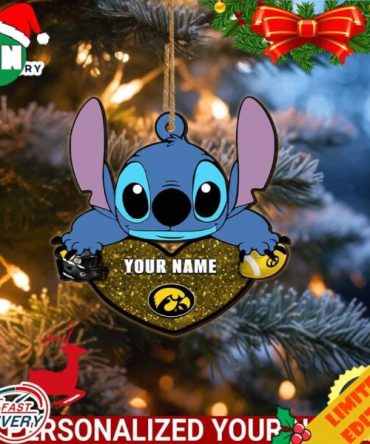 Iowa Hawkeyes Stitch Custom Name Ornament NCAA And Stitch With Heart Ornament