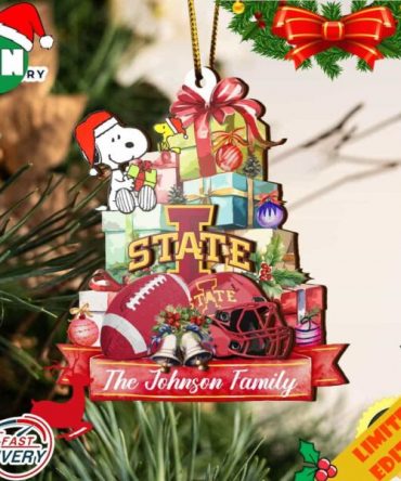 Iowa State Cyclones And Snoopy Christmas NCAA Ornament Custom Your Family Name