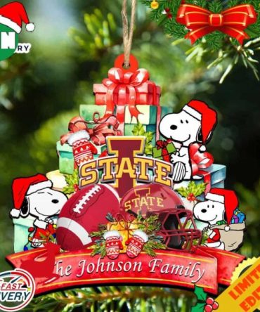 Iowa State Cyclones Snoopy Christmas NCAA Ornament Personalized Your Family Name