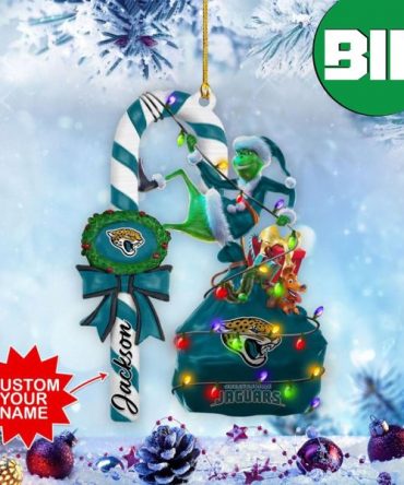Jacksonville Jaguars NFL x Grinch Custom Name Candy Cane Christmas Tree Decorations Ornament