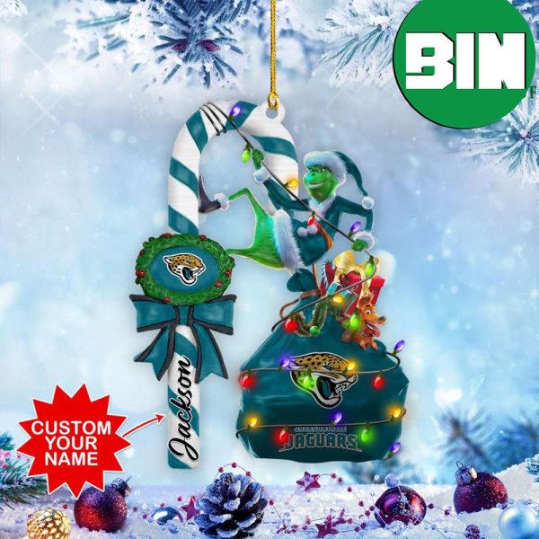 Jacksonville Jaguars NFL x Grinch Custom Name Candy Cane Christmas Tree Decorations Ornament