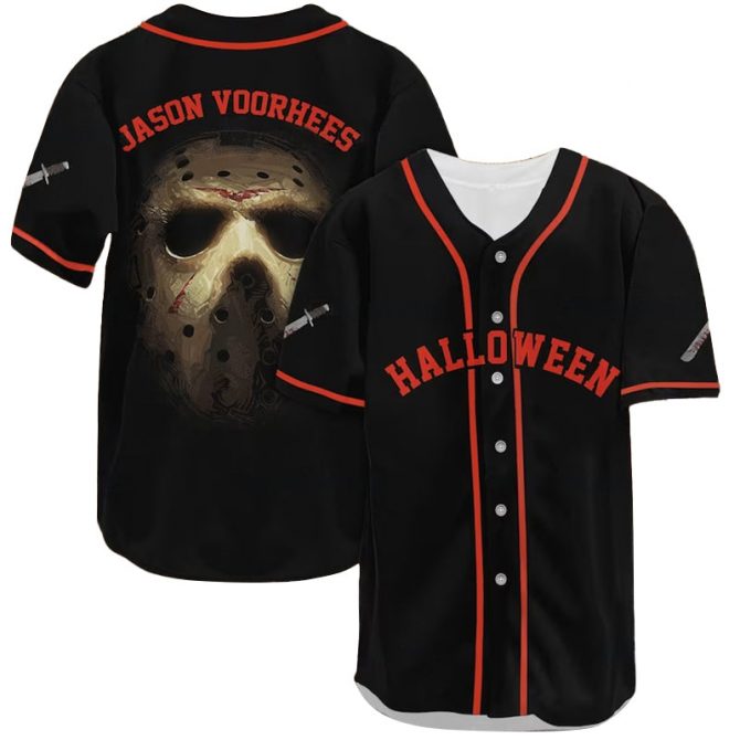 Spooky Halloween Baseball Jersey - Jason Voorhees Theme, Perfect For Horror Fans!