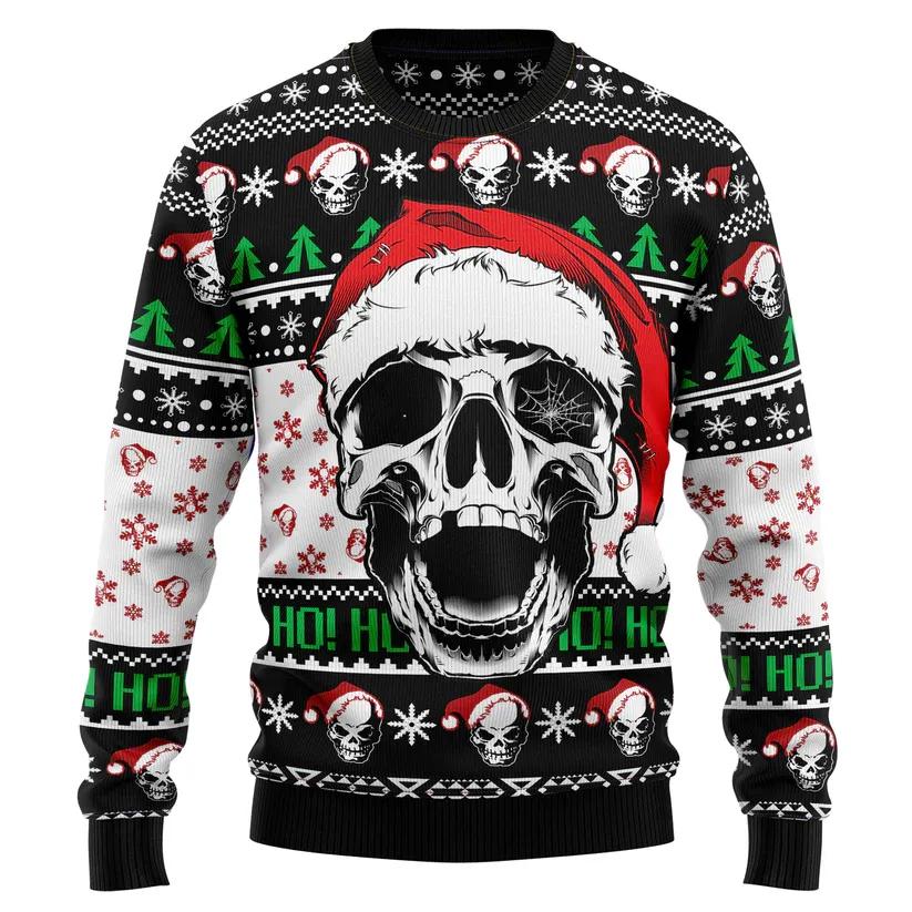 Ho Ho Ho Santa Skull Xmas Sweater, Christmas Sweater With Skulls