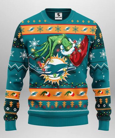 Miami Dolphins Grinch Ugly Christmas Sweater, Grinch Xmas Sweater