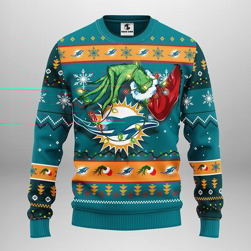 Miami Dolphins Grinch Ugly Christmas Sweater, Grinch Xmas Sweater