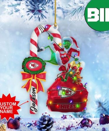 Kansas City Chiefs NFL x Grinch Christmas Tree Candy Cane Decorations Custom Name Ornament