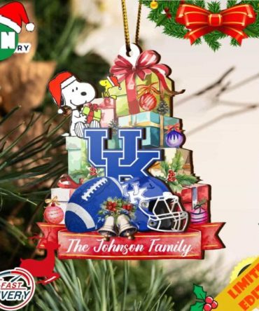 Kentucky Wildcats And Snoopy Christmas NCAA Ornament Custom Your Family Name
