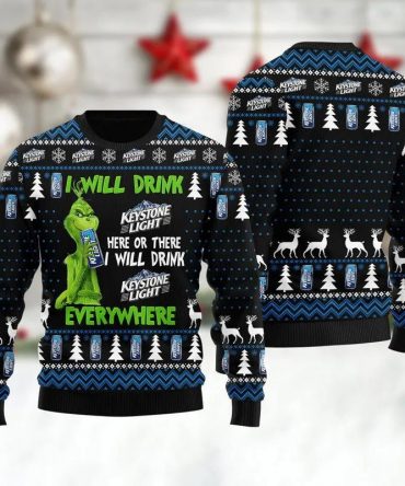 Keystone Light Grinch Will Drink Everywhere Ugly Sweater, Grinch Holiday Sweater