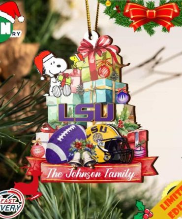 LSU Tigers And Snoopy Christmas NCAA Ornament Custom Your Family Name