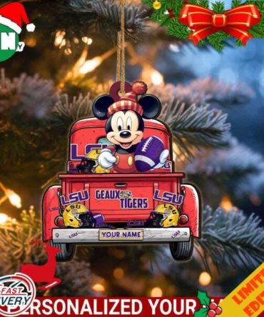 LSU Tigers Mickey Mouse Ornament Personalized Your Name Sport Home Decor