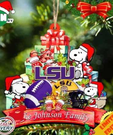 LSU Tigers Snoopy Christmas NCAA Ornament Personalized Your Family Name