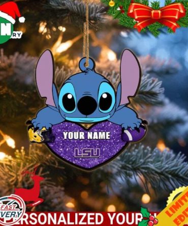 LSU Tigers Stitch Custom Name Ornament NCAA And Stitch With Heart Ornament