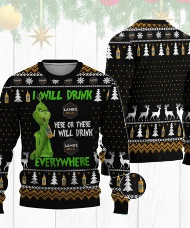 Lambs Rum Grinch Ugly Sweater, Grinch Holiday Sweater
