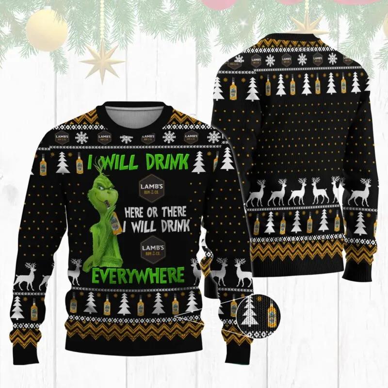 Lambs Rum Grinch Ugly Sweater, Grinch Holiday Sweater