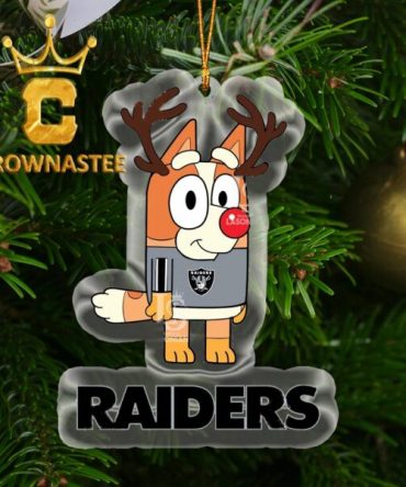 Las Vegas Raiders Bluey Chilli Christmas Deer NFL Acrylic Christmas Tree Decoration Ornament