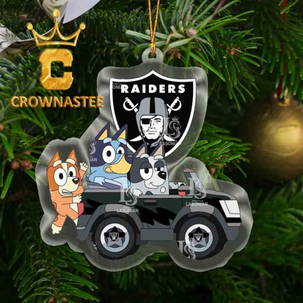 Las Vegas Raiders Bluey Friends Car NFL Acrylic Christmas Tree Decoration Ornament