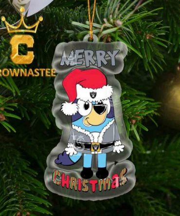 Las Vegas Raiders Bluey Merry Christmas Bluey Santa Claus NFL Acrylic Christmas Tree Decoration Ornament