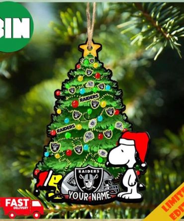 Las Vegas Raiders Customized Your Name Snoopy And Peanut Ornament Christmas Gifts For NFL Fans