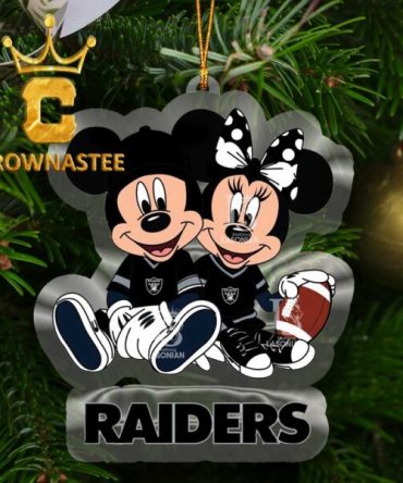 Las Vegas Raiders Disney Mickey And Minnie NFL Acrylic Christmas Tree Decoration Ornament