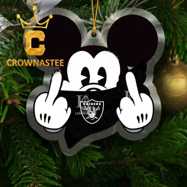Las Vegas Raiders Mickey Mouse Middle Hand NFL Acrylic Christmas Tree Decoration Ornament