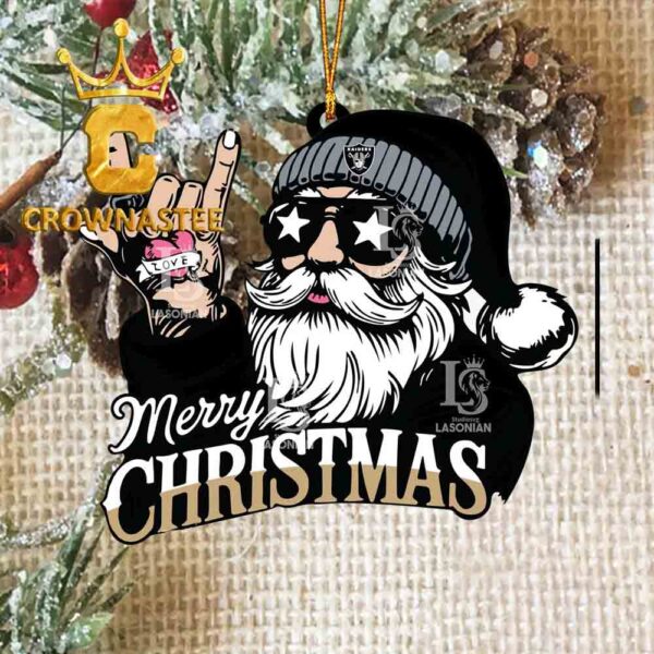 Las Vegas Raiders Rock Santa Claus Football NFL Acrylic Christmas Tree Decoration Ornament