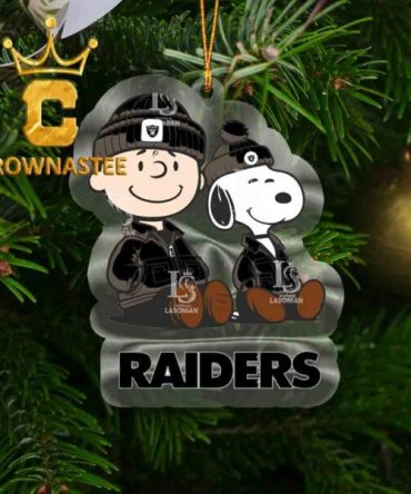 Las Vegas Raiders Snoopy And Charlie NFL Acrylic Christmas Tree Decoration Ornament