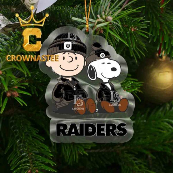 Las Vegas Raiders Snoopy And Charlie NFL Acrylic Christmas Tree Decoration Ornament