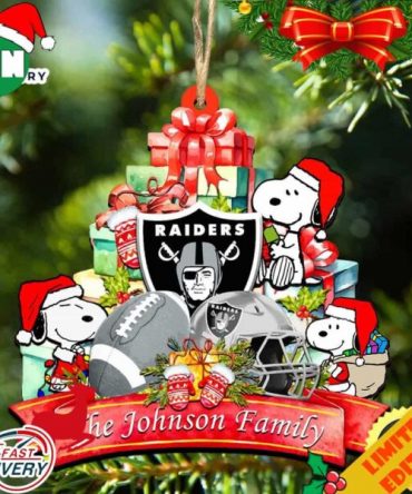 Las Vegas Raiders Snoopy And NFL Sport Ornament Personalized Your Family Name