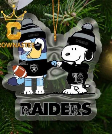 Las Vegas Raiders Snoopy & Bluey Football NFL Acrylic Christmas Tree Decoration Ornament