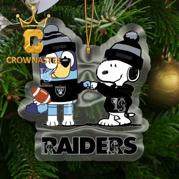 Las Vegas Raiders Snoopy & Bluey Football NFL Acrylic Christmas Tree Decoration Ornament