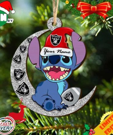 Las Vegas Raiders Stitch Ornament NFL Christmas And Stitch With Moon Ornament