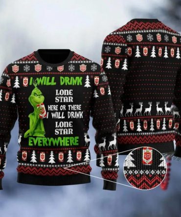 Lone Star Grinch Will Drink Everywhere Ugly Sweater, Grinch Holiday Sweater