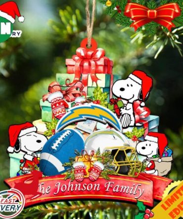 Los Angeles Chargers Snoopy And NFL Sport Ornament Personalized Your Family Name