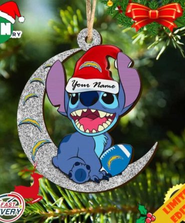 Los Angeles Chargers Stitch Ornament NFL Christmas And Stitch With Moon Ornament