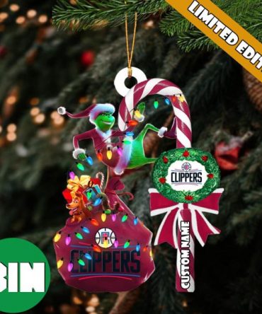 Los Angeles Clippers NBA Custom Name Grinch Candy Cane Tree Decorations Christmas 2023 Ornament