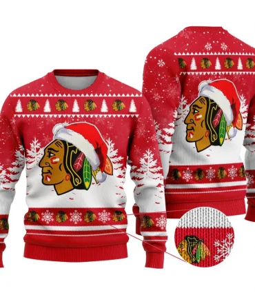 NHL Chicago Blackhawks Personalized Name Christmas Design Ugly Sweater ST2301