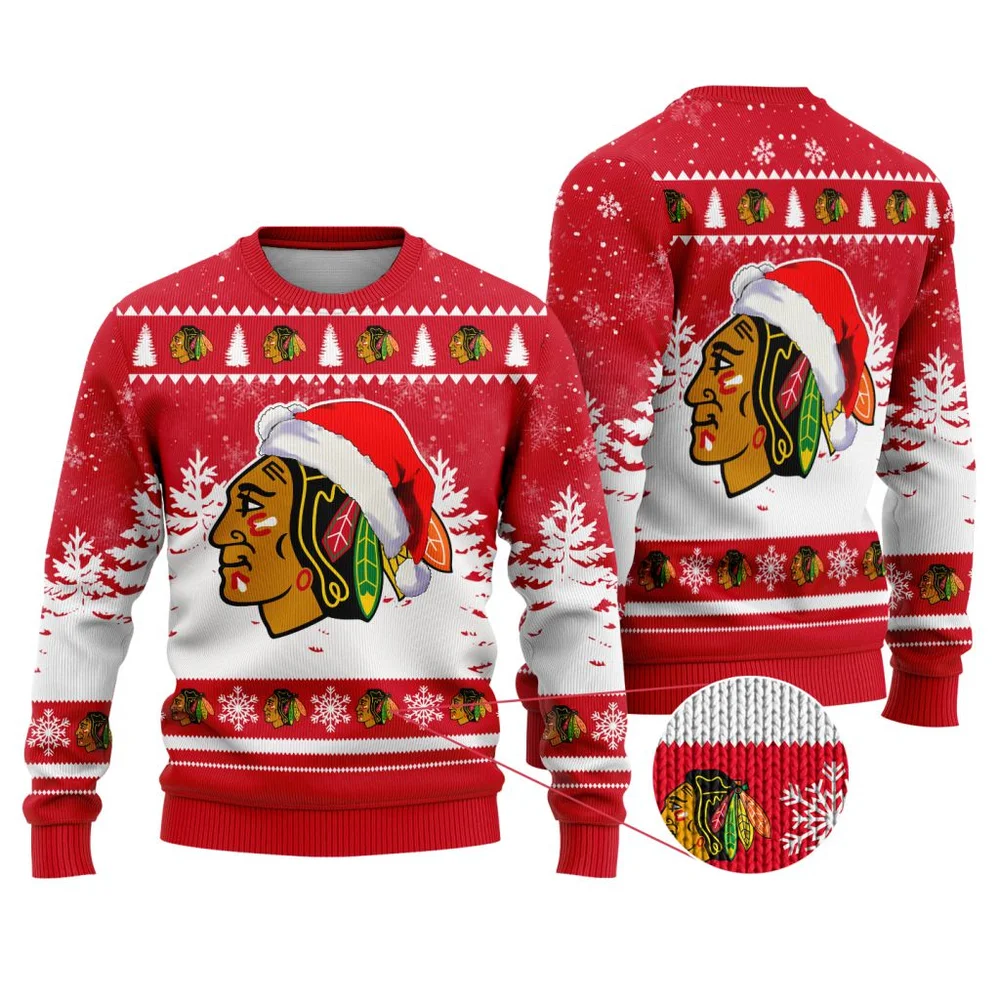 NHL Chicago Blackhawks Personalized Name Christmas Design Ugly Sweater ST2301