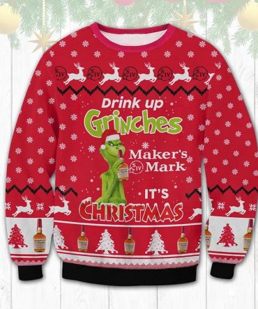 Maker?s Mark Drink Up Grinches Ugly Sweater, Grinch Holiday Sweater