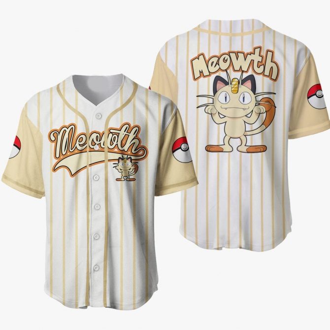 Meowth Baseball Jersey T-Shirt - Cute Anime Design For Fans & Collectors