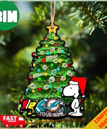 Miami Dolphins Customized Your Name Snoopy And Peanut Ornament Christmas Gifts For NFL Fans