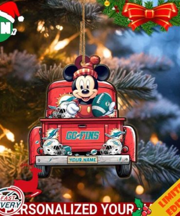 Miami Dolphins Mickey Mouse Ornament Personalized Your Name Sport Home Decor