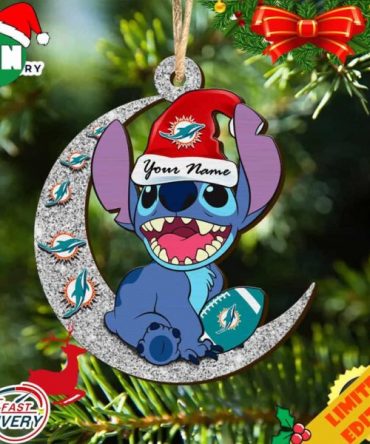 Miami Dolphins Stitch Ornament NFL Christmas And Stitch With Moon Ornament