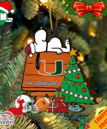 Miami Hurricanes Snoopy Christmas NCAA Ornament Custom Name