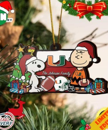 Miami Hurricanes Snoopy Christmas NCAA Ornament Custom Your Family Name