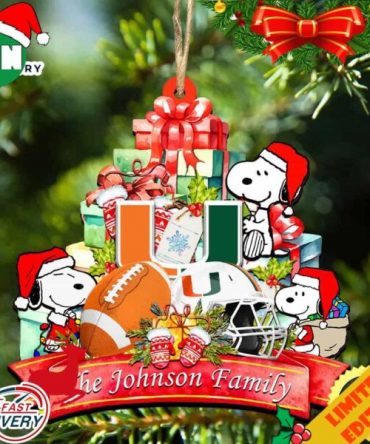 Miami Hurricanes Snoopy Christmas NCAA Ornament Personalized Your Family Name