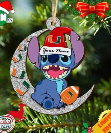 Miami Hurricanes Stitch Christmas Ornament NCAA And Stitch With Moon Ornament