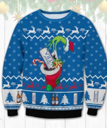 Michelob Ultra Grinch Hand Ugly Sweater, Grinch Holiday Sweater