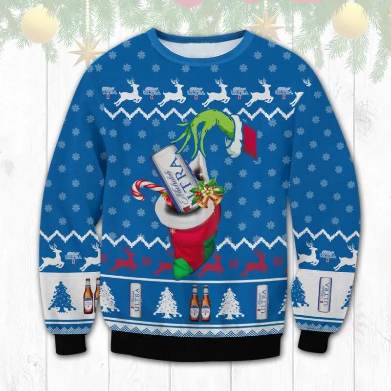 Michelob Ultra Grinch Hand Ugly Sweater, Grinch Holiday Sweater