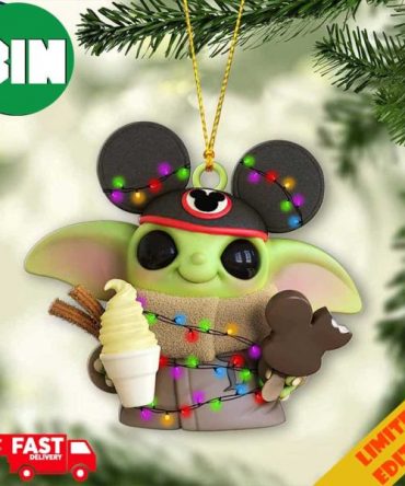 Mickey Hat Baby Yoda Ice Cream Christmas 2023 Star Wars Ornament