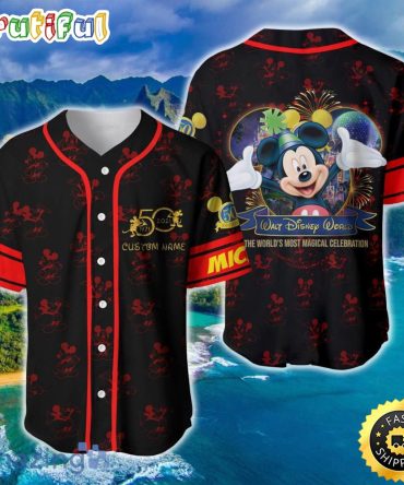 Mickey Mouse Red Disney 50th Anniversary Baseball Jersey